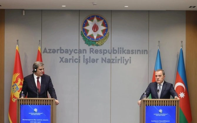 Azərbaycan və Monteneqro xarici işlər nazirləri mətbuata bəyanatlarla çıxış edirlər - VİDEO