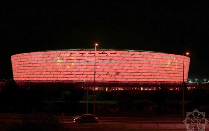 Heydər Əliyev Mərkəzi və Olimpiya Stadionu Çin bayrağının rəngləri ilə işıqlandırılıb - YENİLƏNİB - FOTO