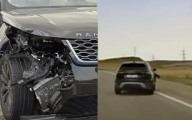 Maşının təkəri çıxıb arxadan gələn “Range Rover”ə çırpıldı - VİDEO