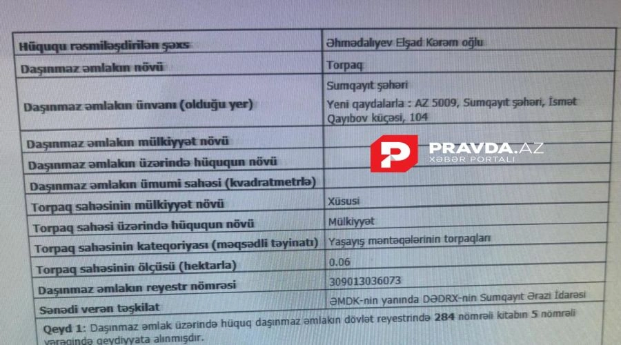 Vəzifədən azad edilən baş memarın mülkləri - SƏNƏDLƏR