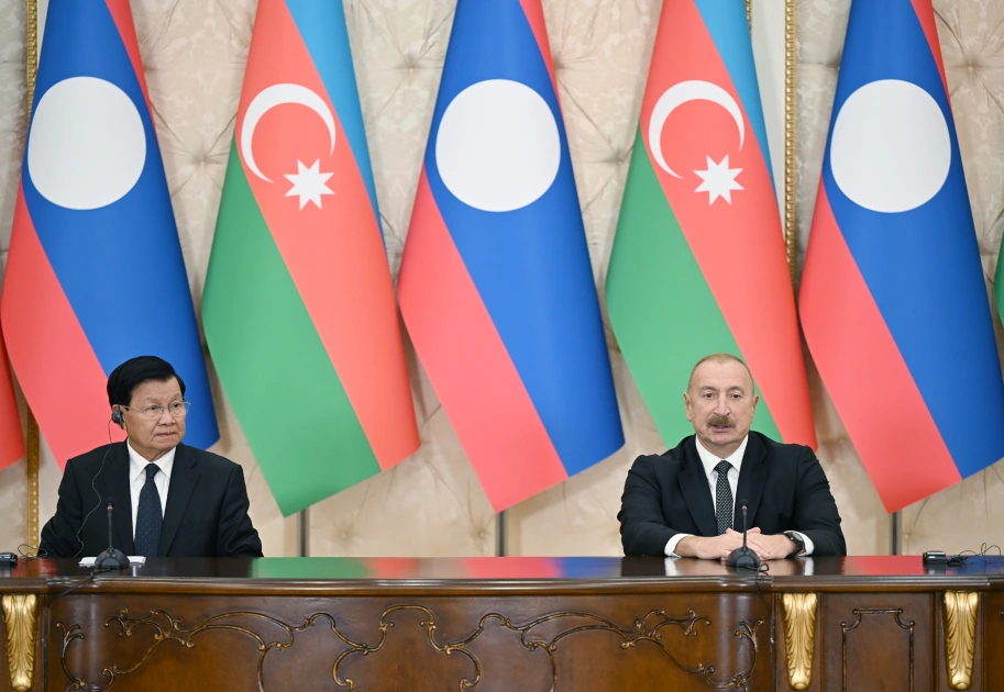 Azərbaycan və Laos prezidentləri mətbuata bəyanatlarla çıxış etdilər - FOTO - YENİLƏNİB