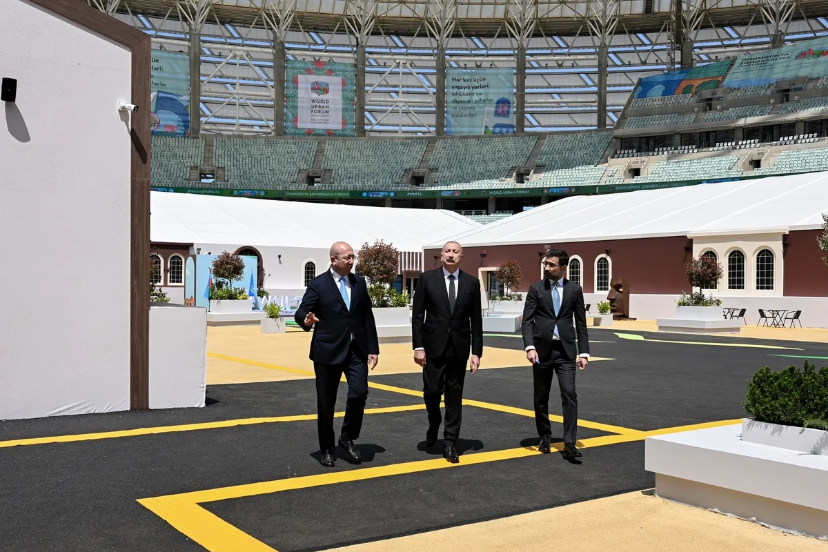 İlham Əliyev Bakı Olimpiya Stadionunun ərazisində WUF13 ilə bağlı görülən işlərlə tanış oldu - FOTO