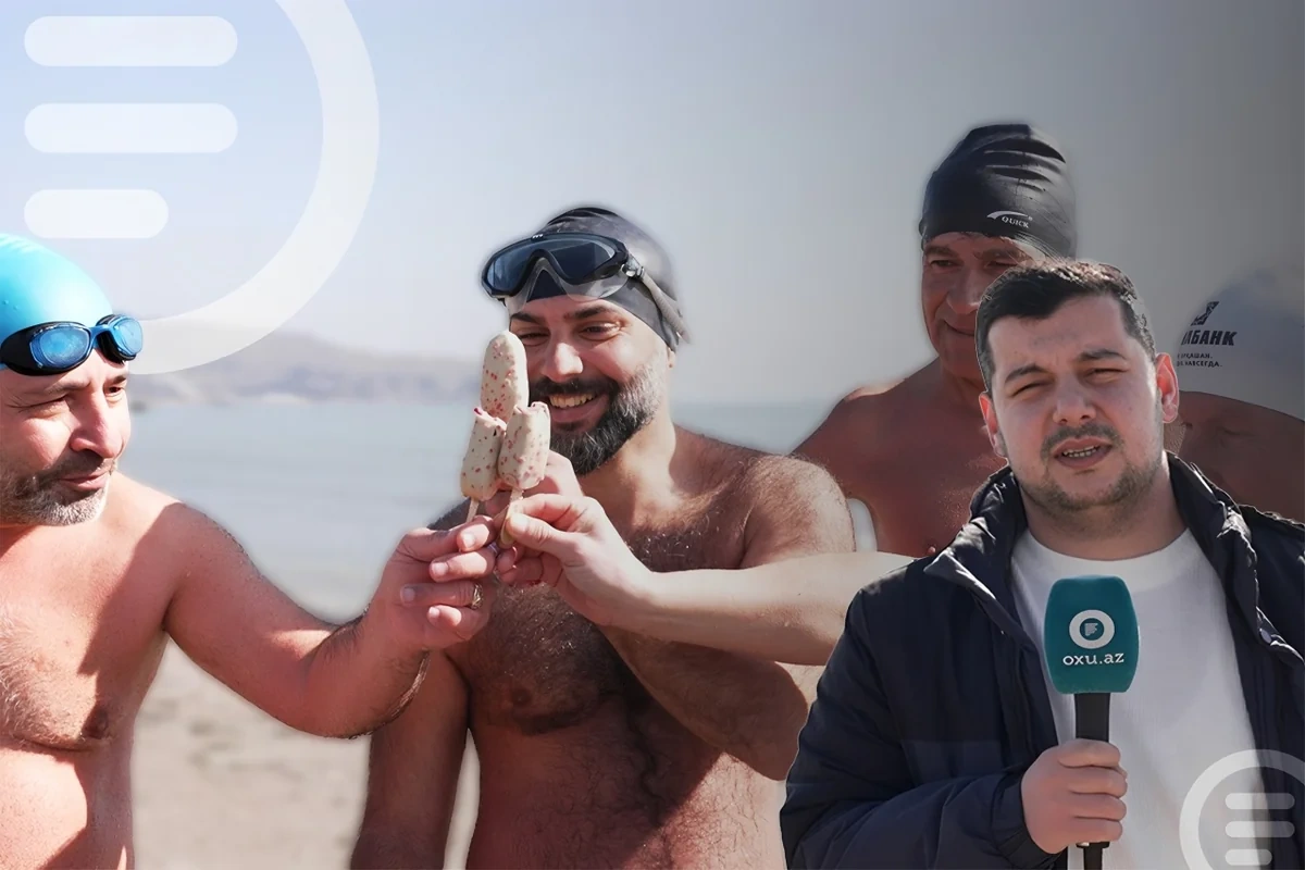 Şıx çimərliyində "qış üzgüçülüyü": Soyuq havaya meydan oxuyanlar - VİDEO
