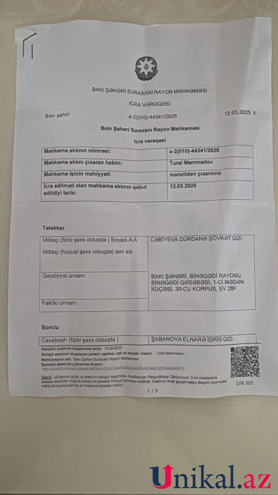 Vəkil Cavidan Osmanlı hakimin adından saxta sənəd düzəltdi - Qadın 20 min manat əlavə ziyana düşdü