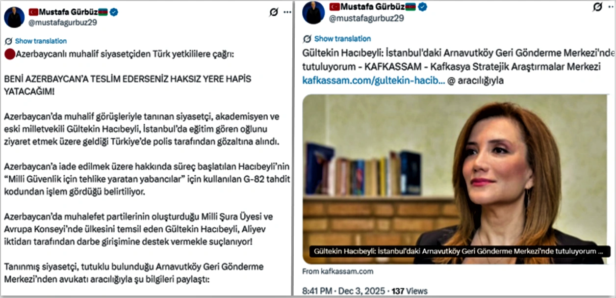 “FETO” terror təşkilatının bəzi üzvlərinin Gültəkin Hacıbəylini dəstəkləmələrinə dair faktlar