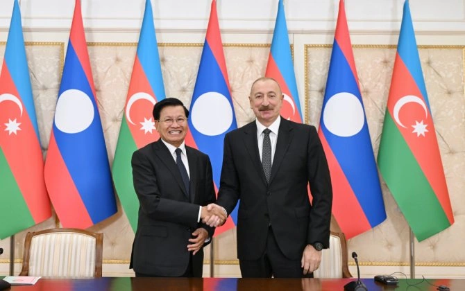 Azərbaycan və Laos prezidentləri mətbuata bəyanatlarla çıxış etdilər - FOTO - YENİLƏNİB