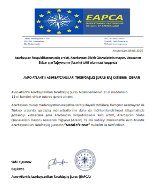 Xalq artisti EAPCA tərəfindən “Medal of Honor” mükafatına layiq görüldü - FOTO