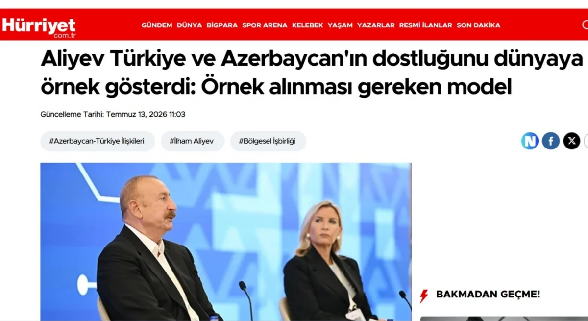 Prezidentin IV Şuşa Qlobal Media Forumundakı çıxışı Türkiyə mediasının diqqət mərkəzindəd - FOTO