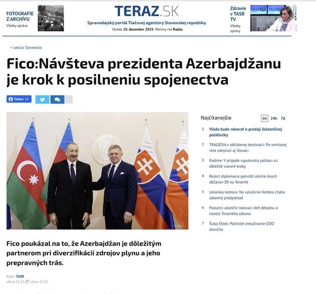 Azərbaycan Prezidentinin Slovakiyaya səfəri beynəlxalq medianın diqqət mərkəzində olub - FOTO