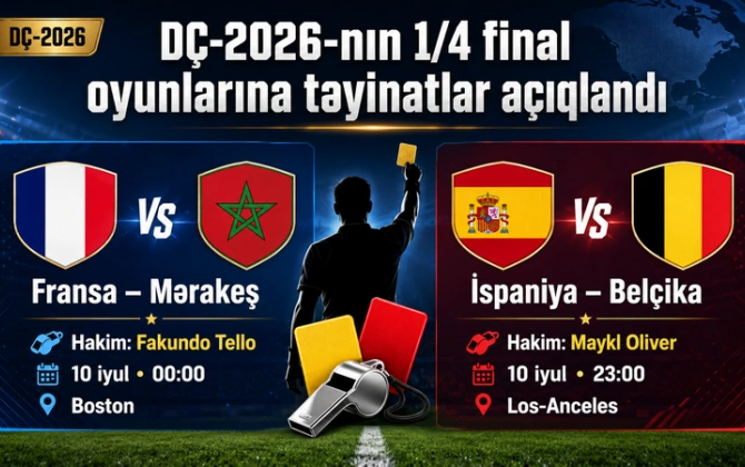 DÇ-2026: 1/4 finalın 2 qarşılaşmasının hakimləri açıqlandı