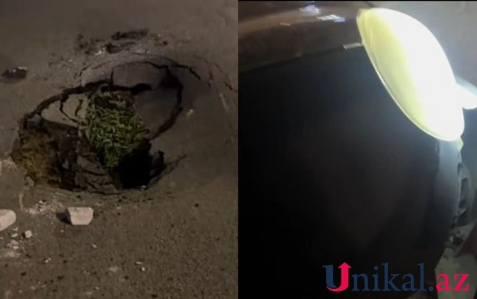 Yolda yaranan çuxur maşını sıradan çıxardı - VİDEO