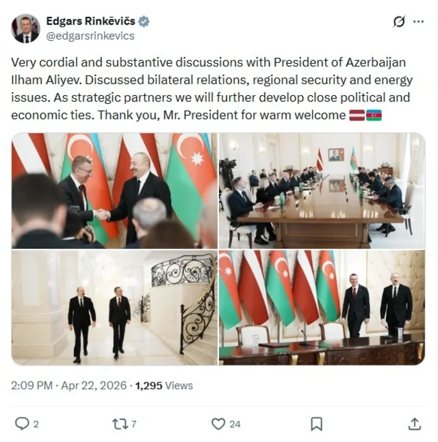 Edqars Rinkeviçs İlham Əliyevə təşəkkür etdi - FOTO