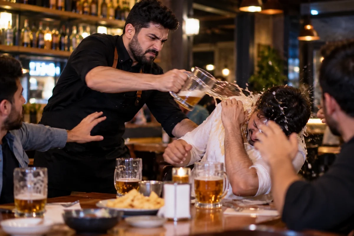 Naxçıvanda məşhur kafedə dava: Barmen pivə bakalını müştərinin başına çırpdı