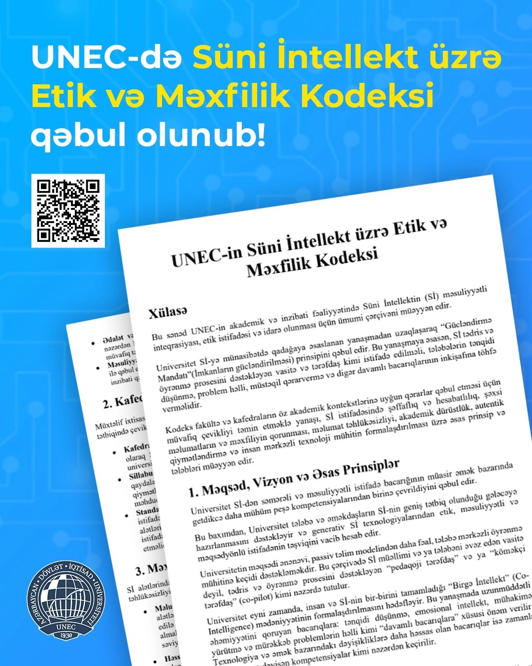 UNEC “Süni İntellekt üzrə Etik və Məxfilik Kodeksi” qəbul edib