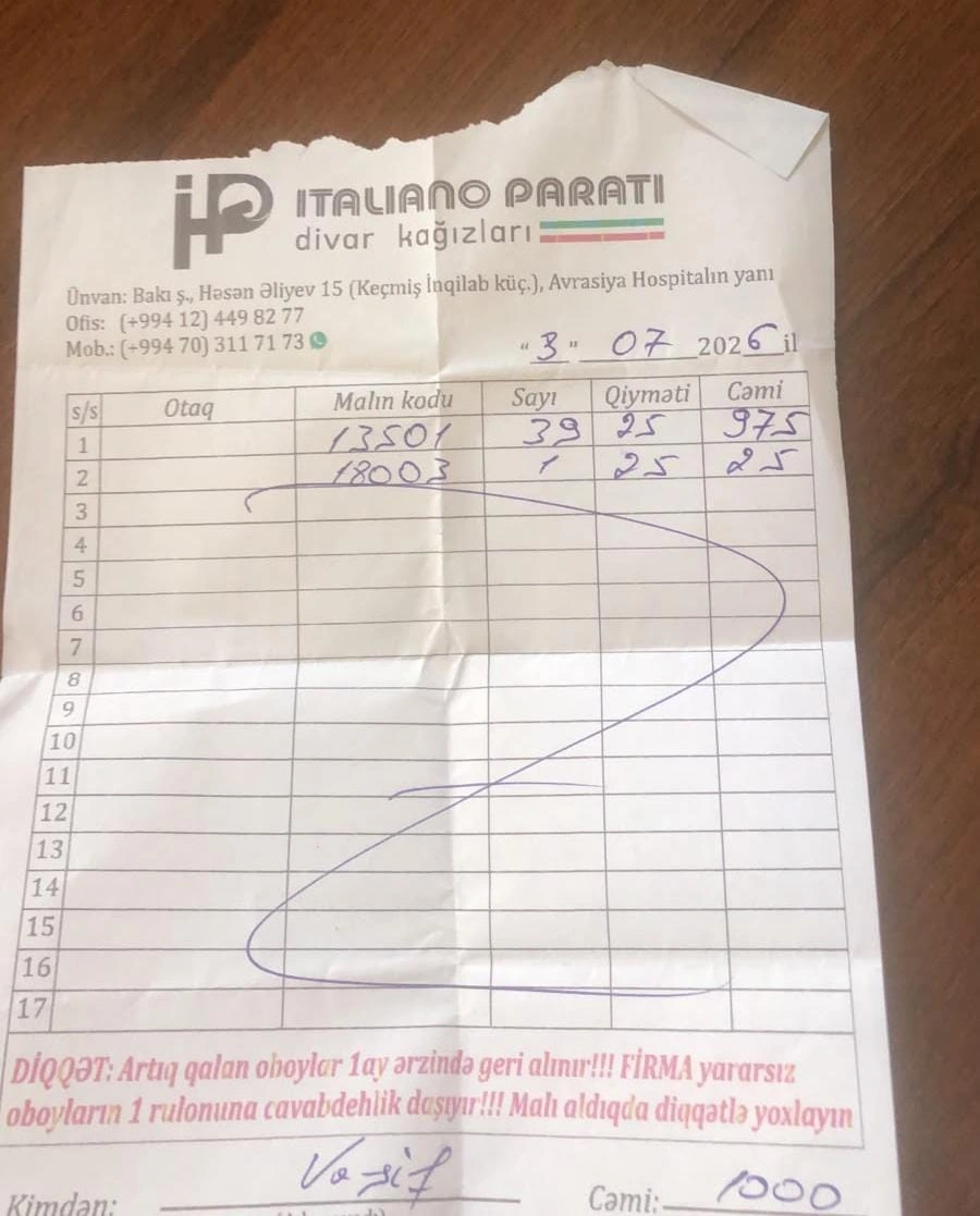 2300 manatlıq divar kağızı qalmaqalı: Müştəri şikayət etdi, mağaza isə...