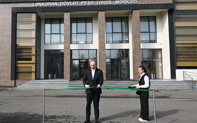 İlham Əliyev Lənkəran Dövlət Peşə Təhsil Mərkəzinin açılışında iştirak etdi - FOTOLAR