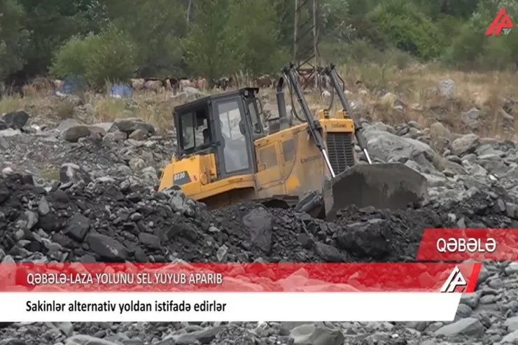 Qəbələ-Laza yolunu sel apardı - VİDEO