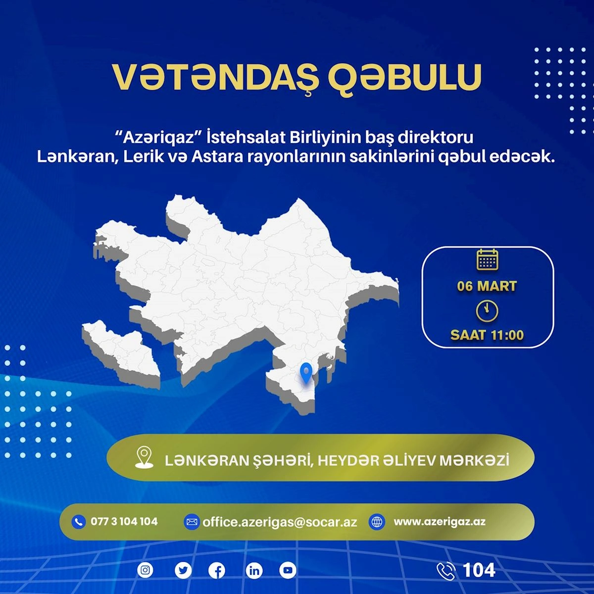 "Azəriqaz"ın baş direktoru Lənkəranda vətəndaşları qəbul edəcək