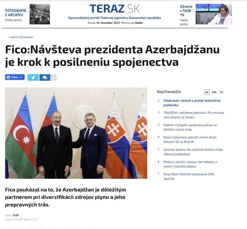 Azərbaycan Prezidentinin Slovakiyaya səfəri beynəlxalq medianın diqqət mərkəzində olub - FOTO