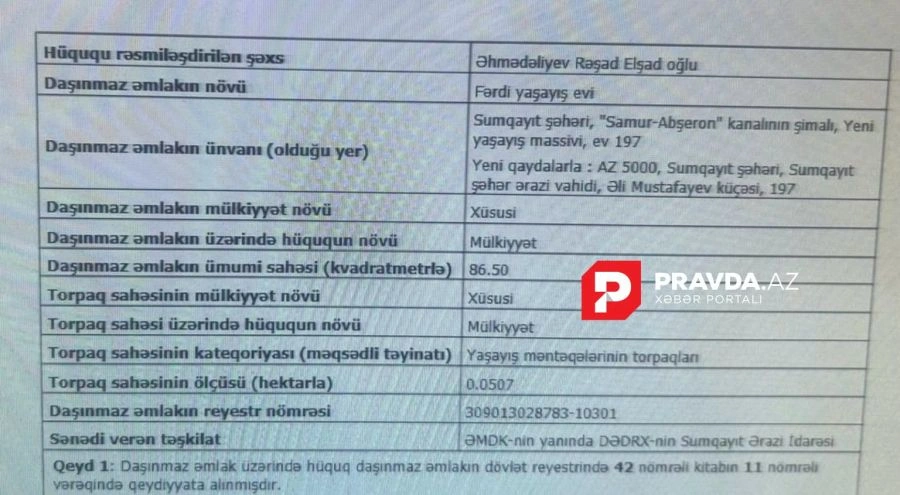 Vəzifədən azad edilən baş memarın mülkləri - SƏNƏDLƏR