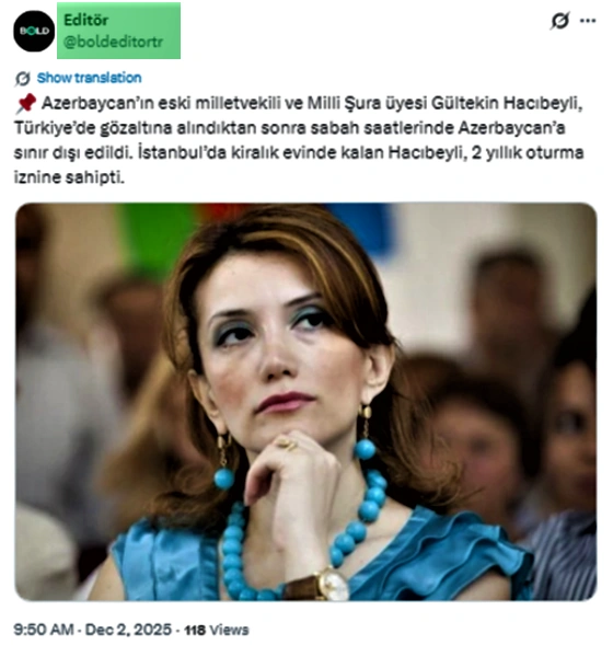 “FETO” terror təşkilatının bəzi üzvlərinin Gültəkin Hacıbəylini dəstəkləmələrinə dair faktlar