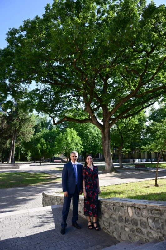 Leyla Əliyeva Şəkidəki Məhəmməd Füzuli adına parkda görülən işlərlə tanış olub - FOTO