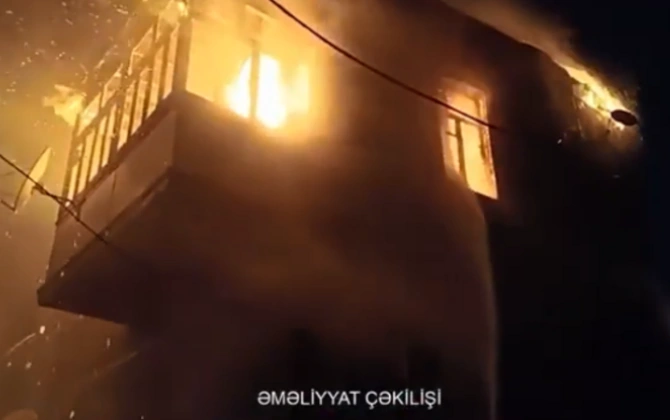 Yasamalda ikimərtəbəli ev yanıb - VİDEO