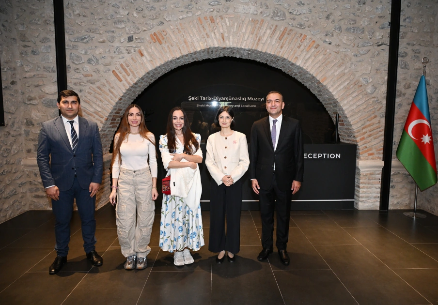 Leyla və Arzu Əliyevalar Şəkidə tarixi-memarlıq abidələrinin bərpadan sonra açılışında - FOTOLAR