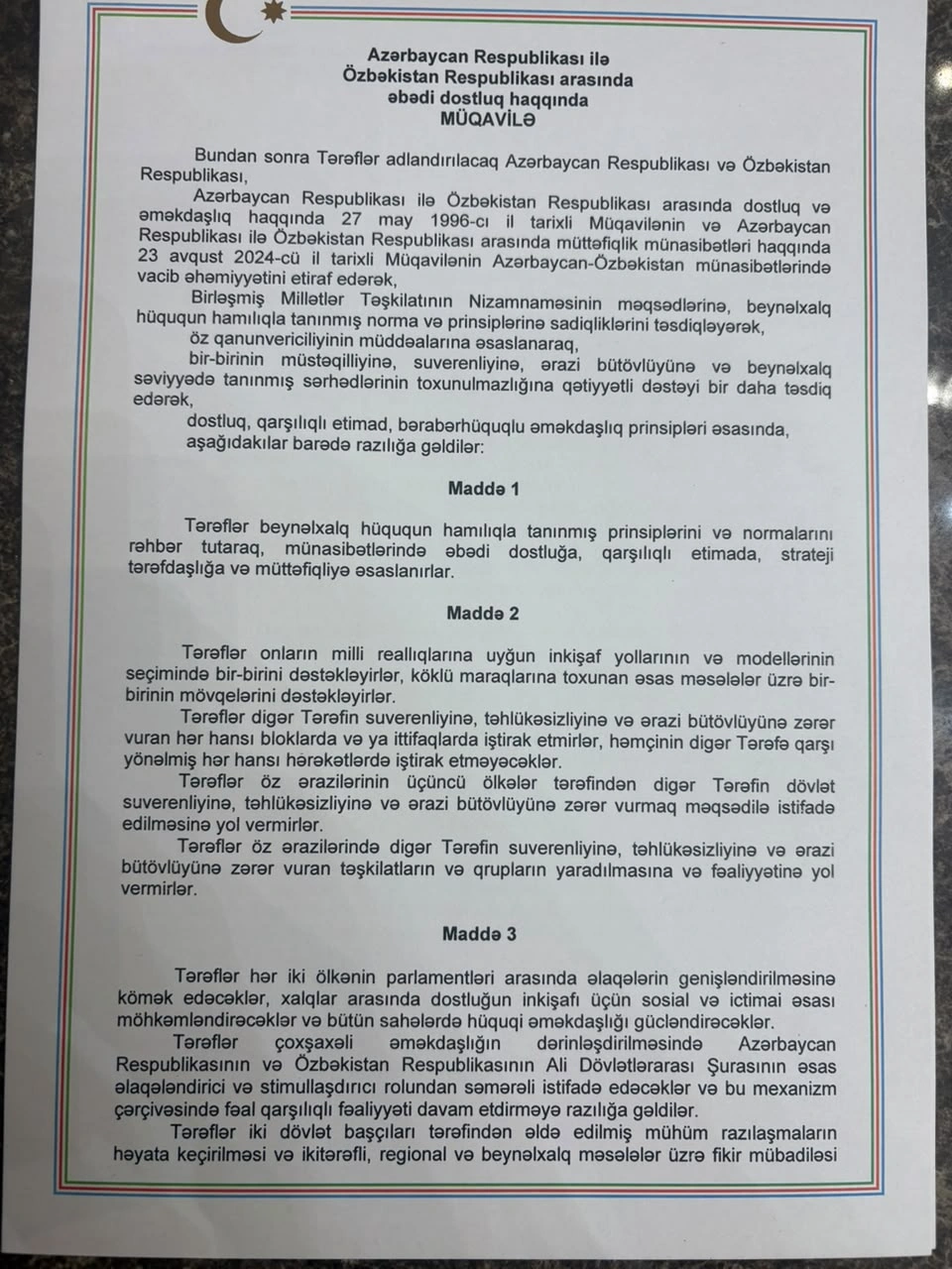 Azərbaycan və Özbəkistan arasında "Əbədi dostluq haqqında Müqavilə" imzalandı - FOTO