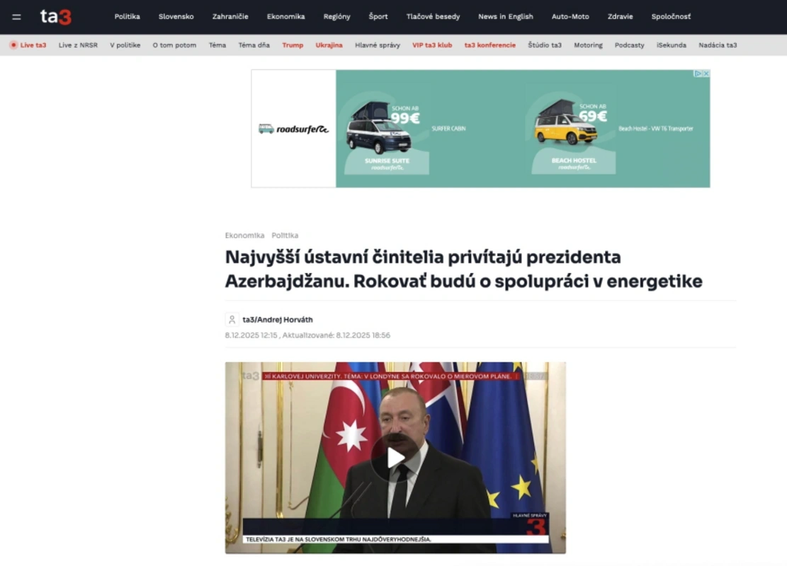 Azərbaycan Prezidentinin Slovakiyaya səfəri beynəlxalq medianın diqqət mərkəzində olub - FOTO