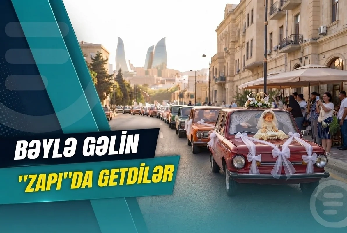Bakıda keçmişə səyahət: Klassik avtomobillərdən ibarət toy karvanı - VİDEO