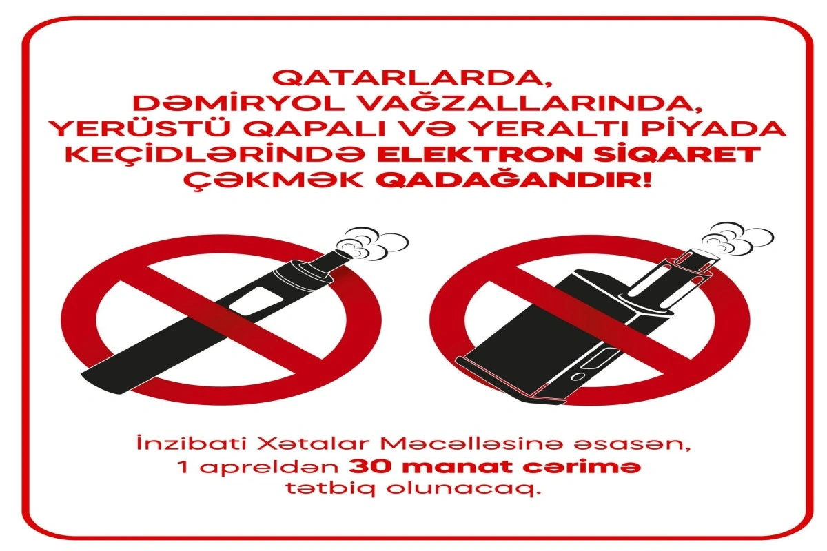 Qatarlarda və dəmiryol vağzallarında elektron siqaretlərin istifadəsinə görə cərimə tətbiq ediləcək - FOTO