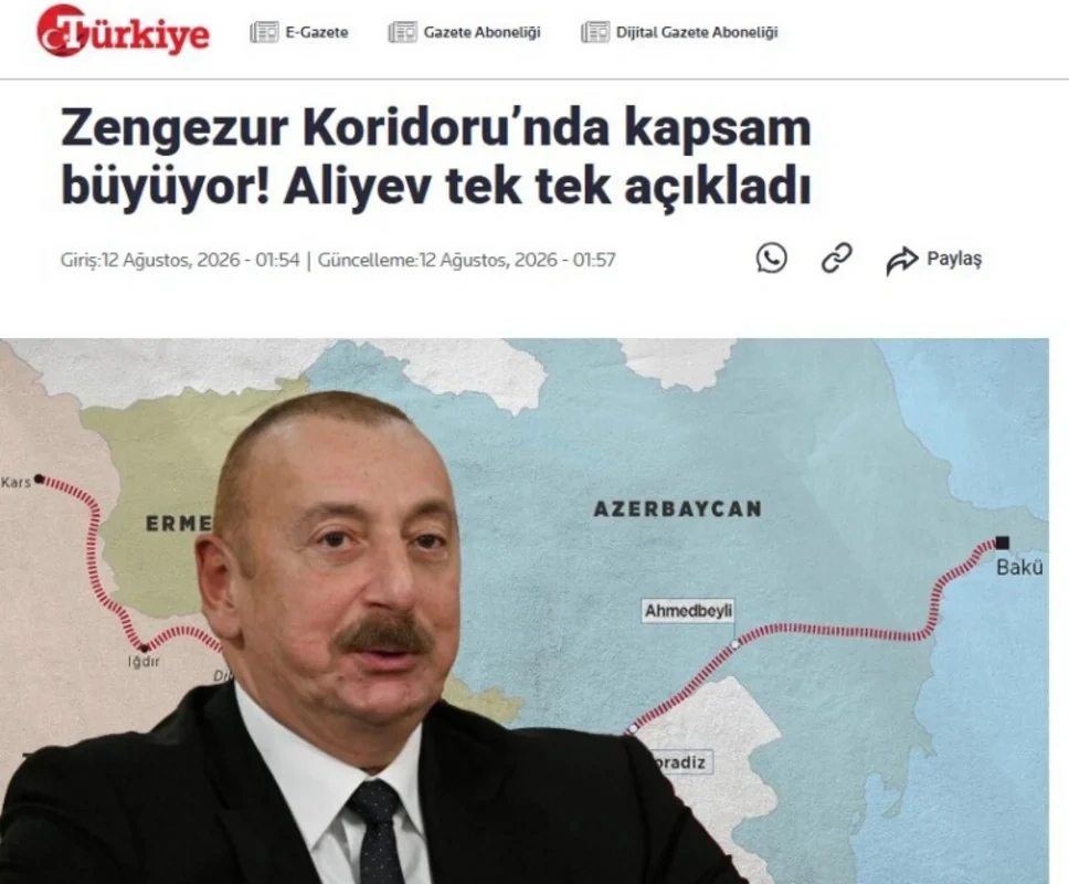 İlham Əliyevin Zəngəzur dəhlizi ilə bağlı fikirləri Türkiyə mediasının diqqət mərkəzindədir - FOTO