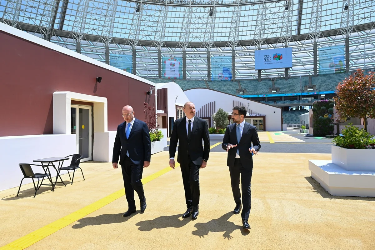 İlham Əliyev Bakı Olimpiya Stadionunun ərazisində WUF13 ilə bağlı görülən işlərlə tanış oldu - FOTO