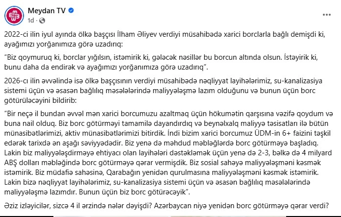 “Meydan TV”-nin xarici borcla bağlı saxtakarlığı