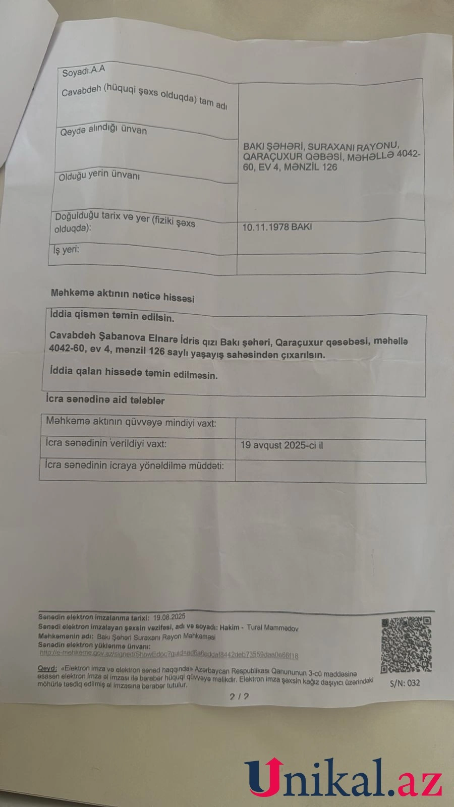 Vəkil Cavidan Osmanlı hakimin adından saxta sənəd düzəltdi - Qadın 20 min manat əlavə ziyana düşdü
