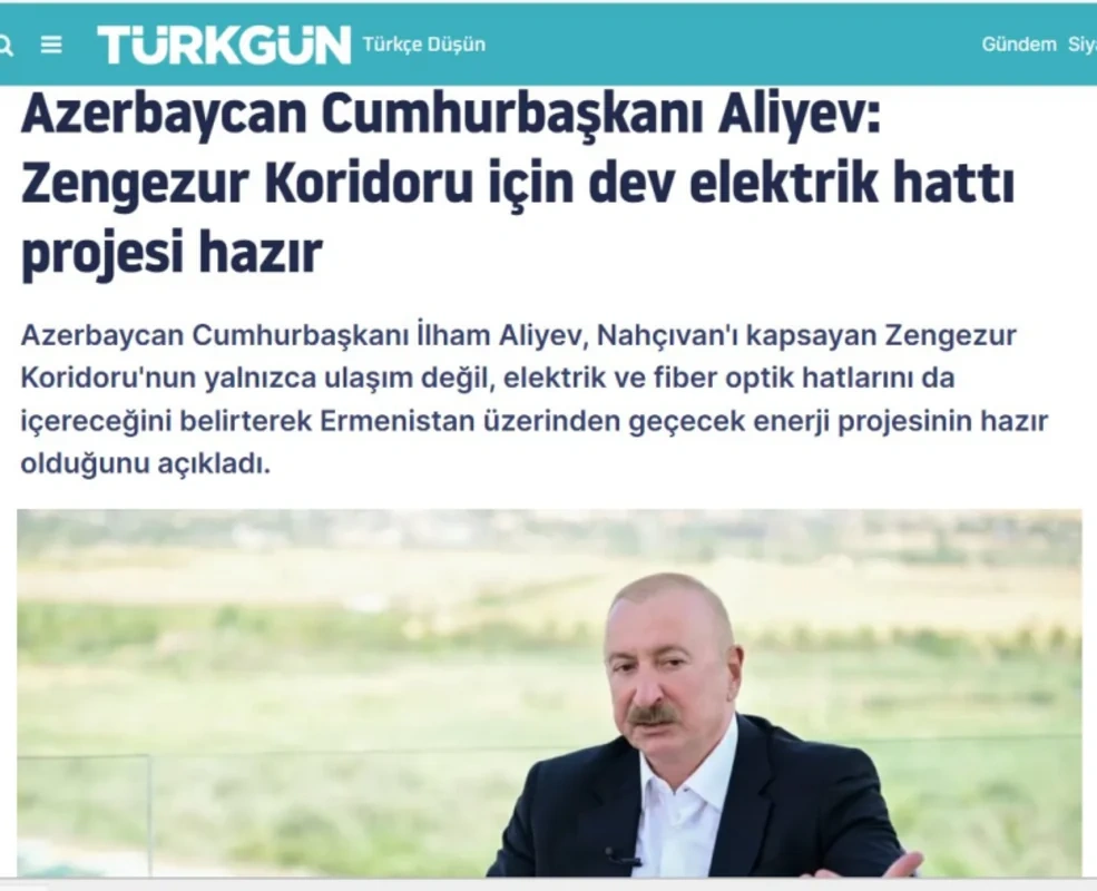 İlham Əliyevin Zəngəzur dəhlizi ilə bağlı fikirləri Türkiyə mediasının diqqət mərkəzindədir - FOTO