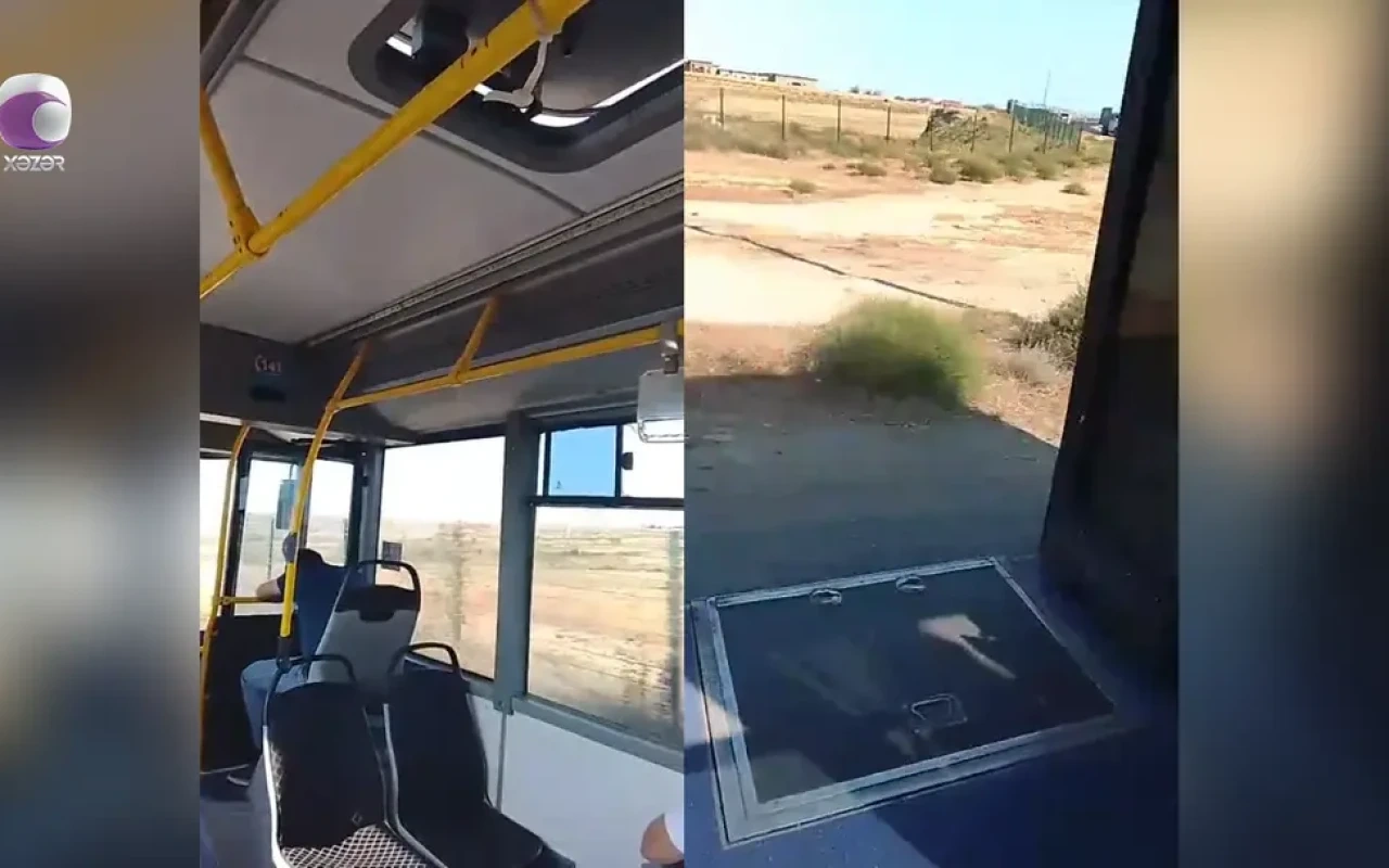 Sərnişin avtobusu qapısı açıq idarə olunub - VİDEO