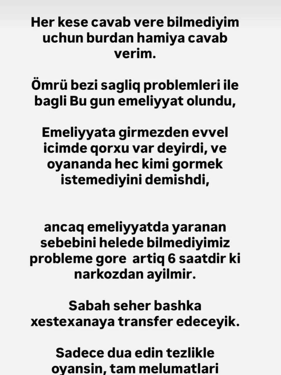 Ömrü Sultani ilə məsələdə adı hallanan hospitaldan cavab: "Bizdə nə müalicə alıb, nə də ölüb" - Yenilənib - FOTO