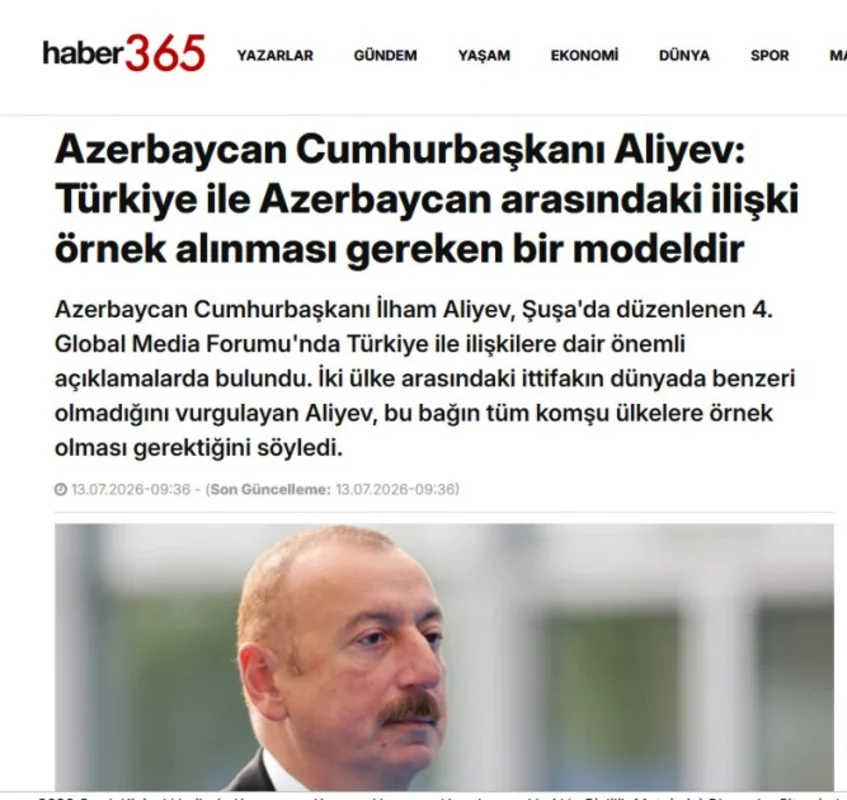 Prezidentin IV Şuşa Qlobal Media Forumundakı çıxışı Türkiyə mediasının diqqət mərkəzindəd - FOTO