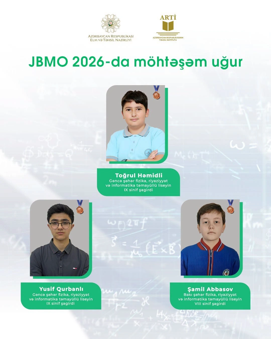 Şagirdlərimiz beynəlxalq olimpiadada medal qazandı: 3 gümüş, 3 bürünc - FOTO