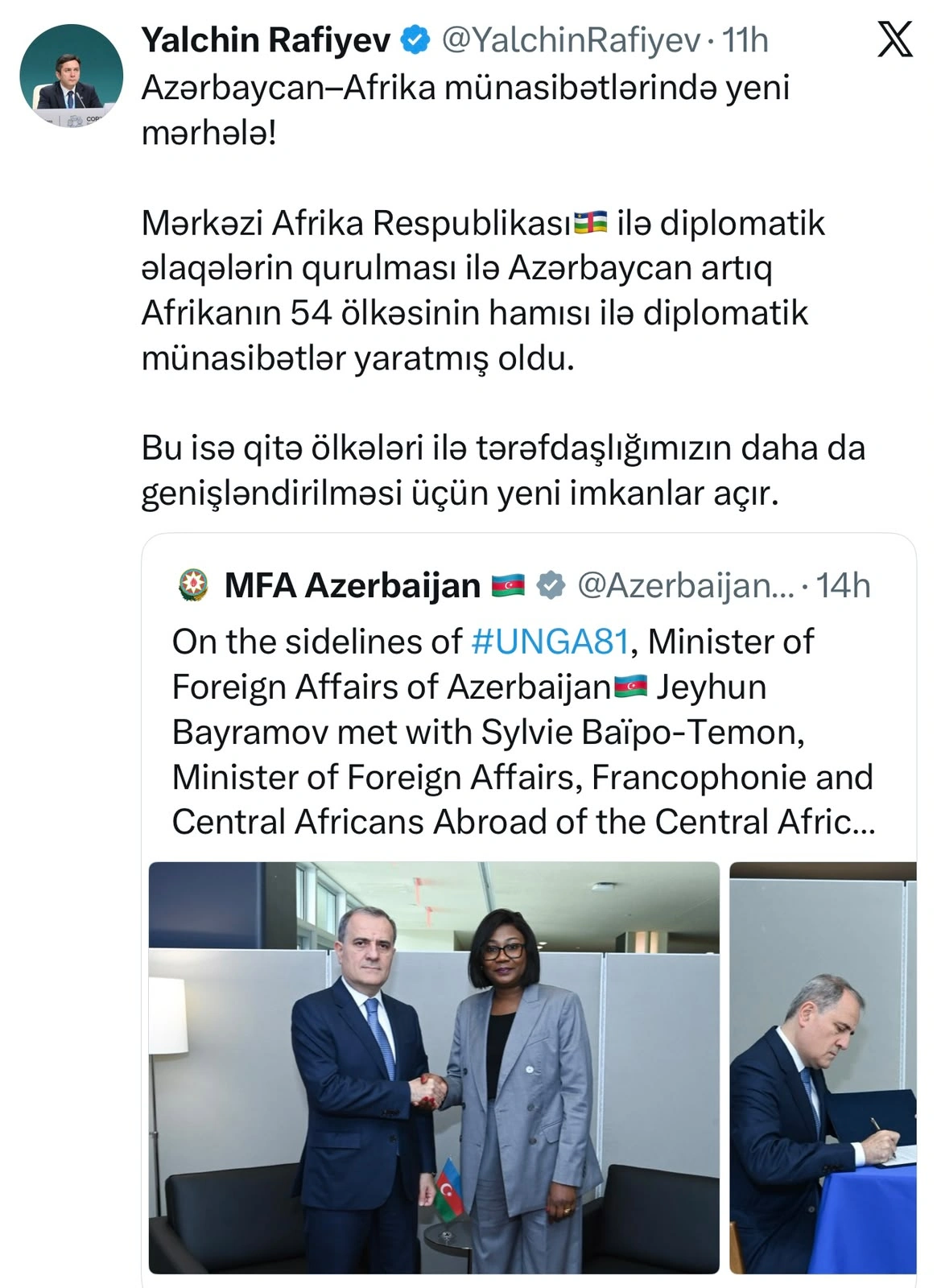 "Azərbaycan Afrika qitəsindəki 54 dövlətin hər biri ilə diplomatik münasibətlərə malikdir" - Yalçın Rəfiyev